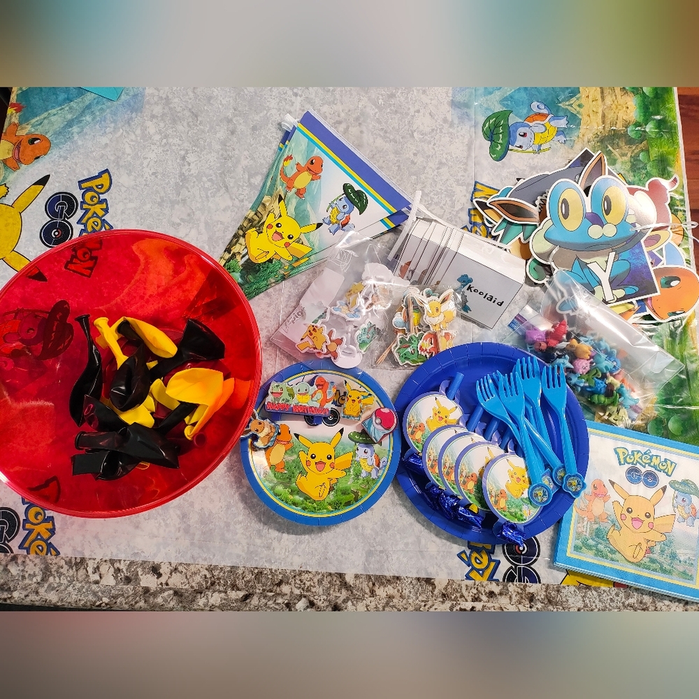 Gently Used-Leftover Pokemon Birthday Party Supplies-Large Bundle-Low Shipping